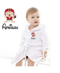 Baby and Toddler Cute Baby Football Cartoon Design Embroidered Hooded Bathrobe in Contrast Color 100% Cotton